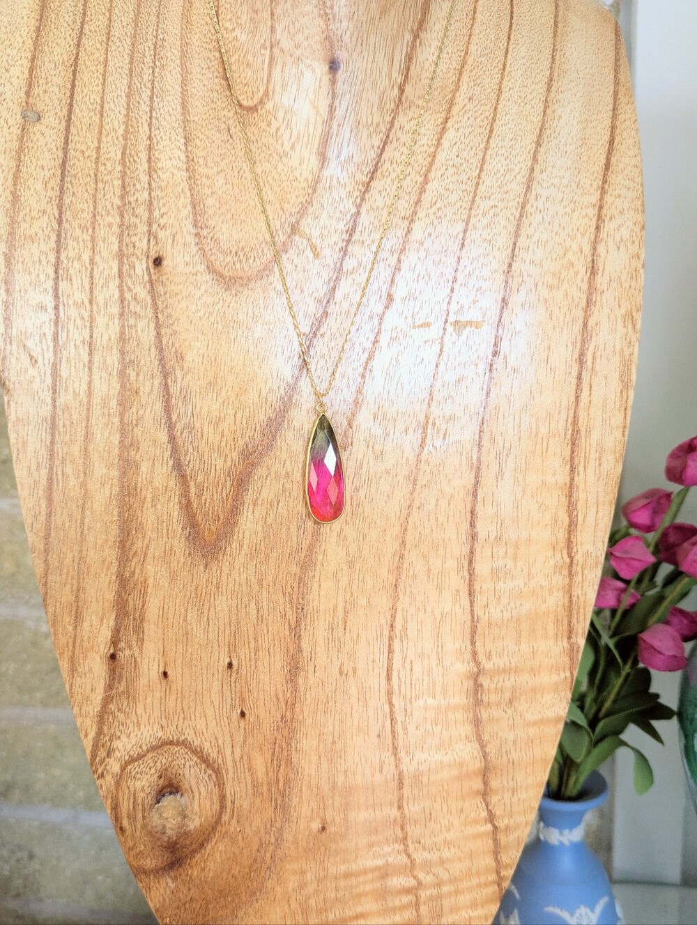 Artisan Made Watermelon Stone Necklace - Picture 2 of 16